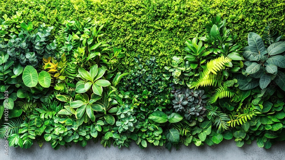 Lush green wall of various plants and foliage. Lush green wall of various plants and foliage.