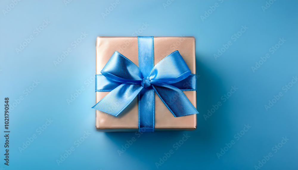 Small Gift Box with Silver Ribbon on Blue Small Gift Box with Silver Ribbon on Blue