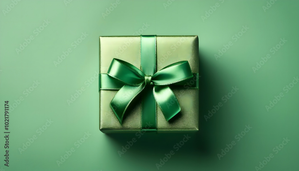 Small Gift Box with Silver Ribbon on Green Small Gift Box with Silver Ribbon on Green