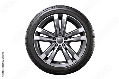vehicle tire with alloy wheel rim isolated on transparent background