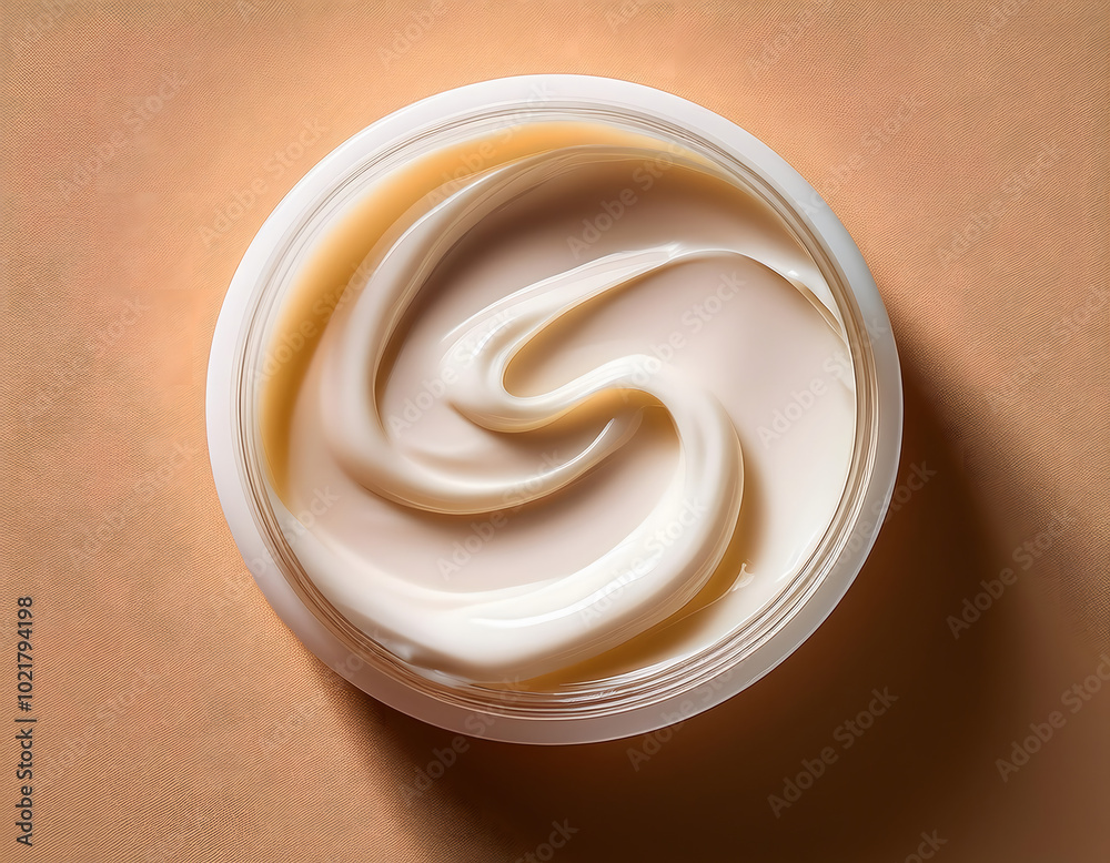 A smooth smear of sunscreen cream on a beige surface, emphasizing protective A smooth smear of sunscreen cream on a beige surface, emphasizing protective