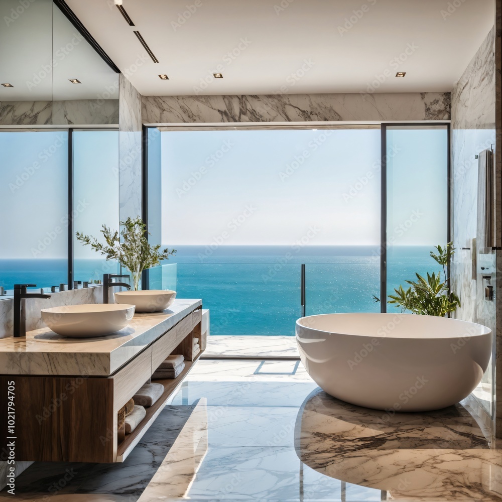Fototapeta premium Luxurious ocean view bathroom interior