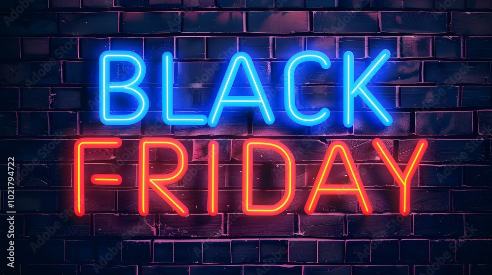 Obraz premium Multicolor Neon 'BLACK FRIDAY' Sign on a Brick Wall