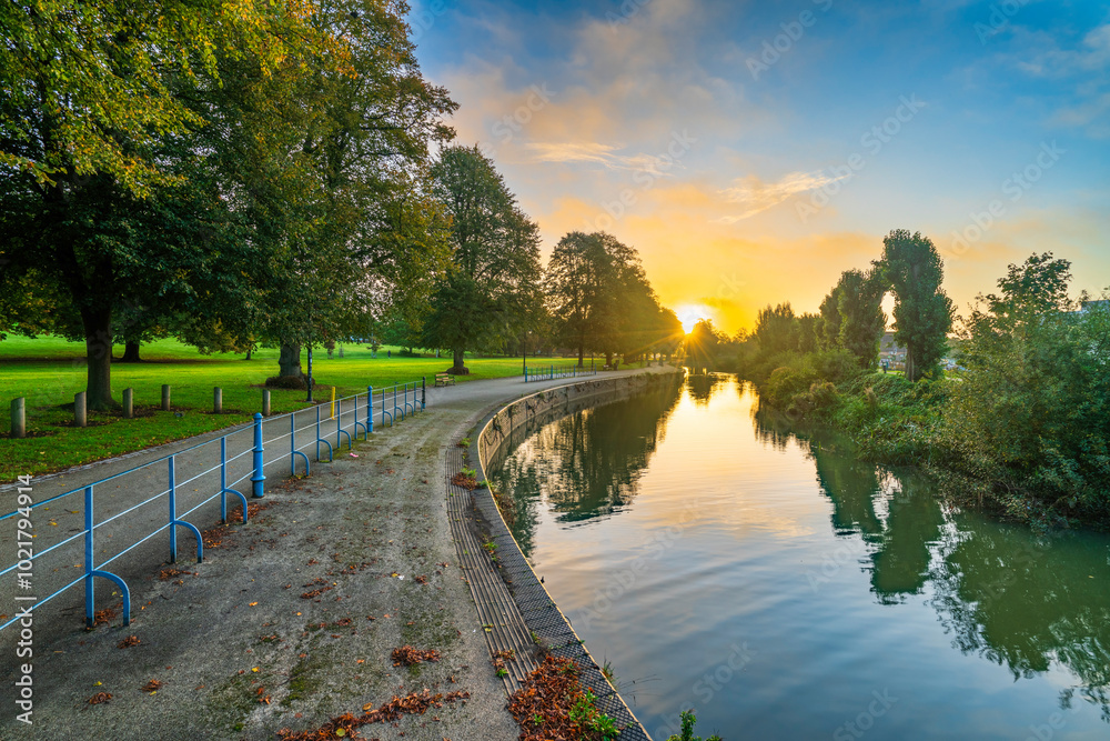 Beckets Park and River Nene at sunrise in Northampton, England
