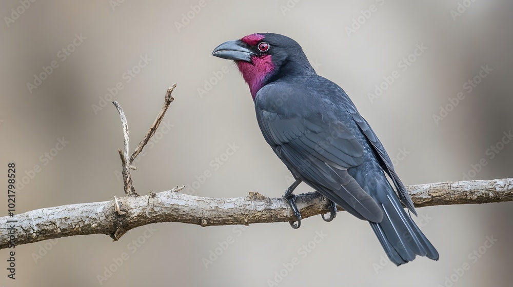 Fototapeta premium Purple-throated Fruitcrow Bird Perched on a Branch in Nature, Wallpaper, Cover and Screen for Smartphone, PC, Laptop, 9:16 and 16:9 Format