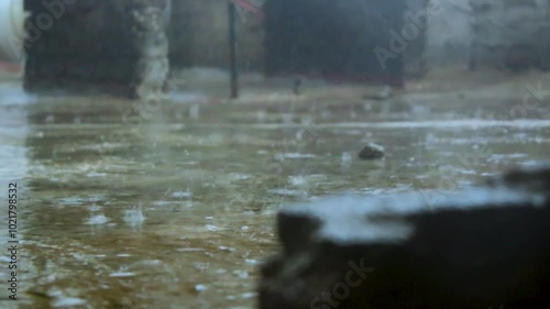 close up view of rain hitting the floor