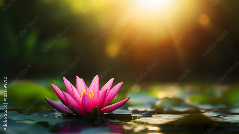 custom made wallpaper toronto digitalA vibrant pink lotus flower in a serene pond at sunrise.