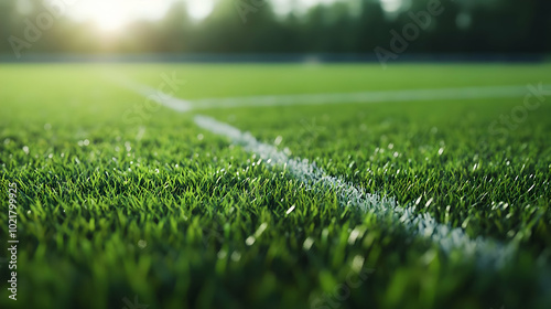 Green Grass Field with White Line Realistic Image