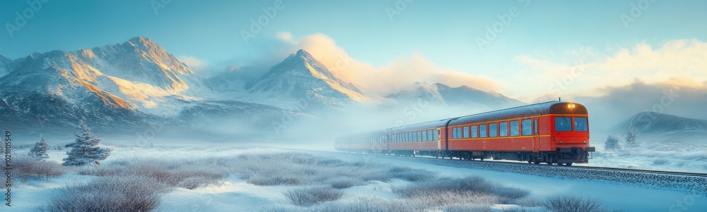 Train that is traveling down the tracks in the snow Train that is traveling down the tracks in the snow