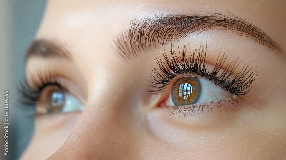 Obraz premium Close-up of a woman's eye with long eyelashes, showing the beauty of the human face.