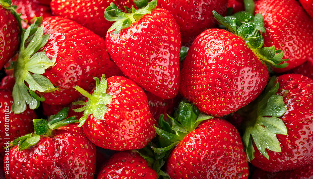 Fresh strawberries with dew drops, close-up Fresh strawberries with dew drops, close-up