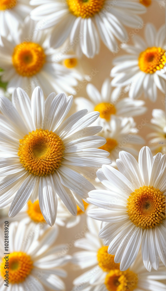 Fototapeta premium Daisies background. White chamomiles. Screensaver for smartphone