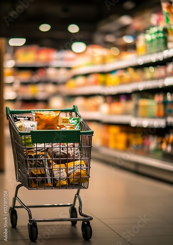 Wallpaper Mural Shopping cart full of groceries in supermarket aisle Torontodigital.ca