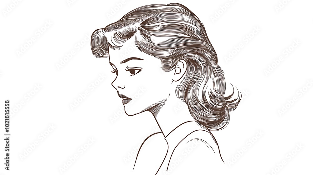 Woman Profile Sketch with Wavy Hair, Minimalist Line Art Illustration Woman Profile Sketch with Wavy Hair, Minimalist Line Art Illustration