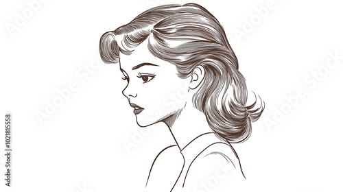 Woman Profile Sketch with Wavy Hair, Minimalist Line Art Illustration