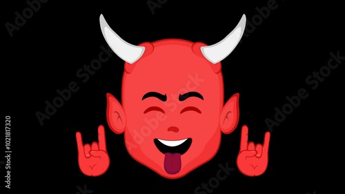 video animation emoji demon character cartoon illustration, making the classic heavy metal gesture with hands and sticking out tongue expression, on a transparent background photo