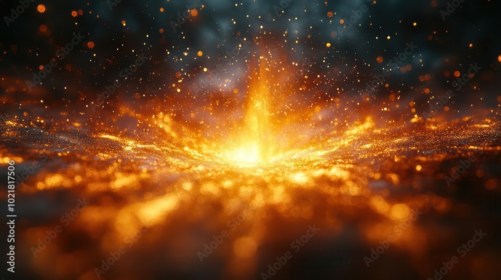 brilliant golden light radiates from a central point illuminating scattered particles that dance around it creating a mesmerizing effect of warmth and brilliance brilliant golden light radiates from a central point illuminating scattered particles that dance around it creating a mesmerizing effect of warmth and brilliance