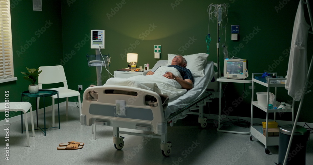 Older patient in the hospital bed receives healing support with an oxygen tube, creating a quiet atmosphere conducive to recovery. Older patient in the hospital bed receives healing support with an oxygen tube, creating a quiet atmosphere conducive to recovery.