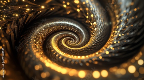 A magical spiral of gold light in a twisting pattern. Spiraling motion