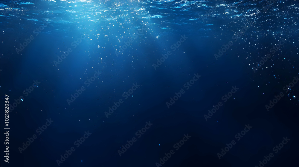 Fototapeta premium Deep Blue Ocean Background with Light Rays and Bubbles