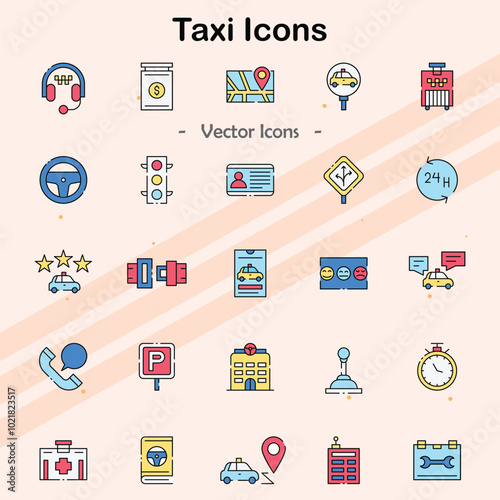 Icons representing taxi services and vehicles.
