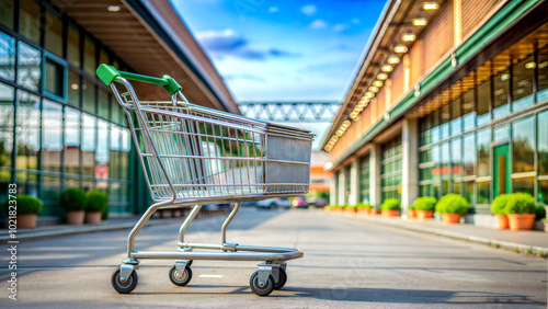 empty shopping cart outside store, Black Friday