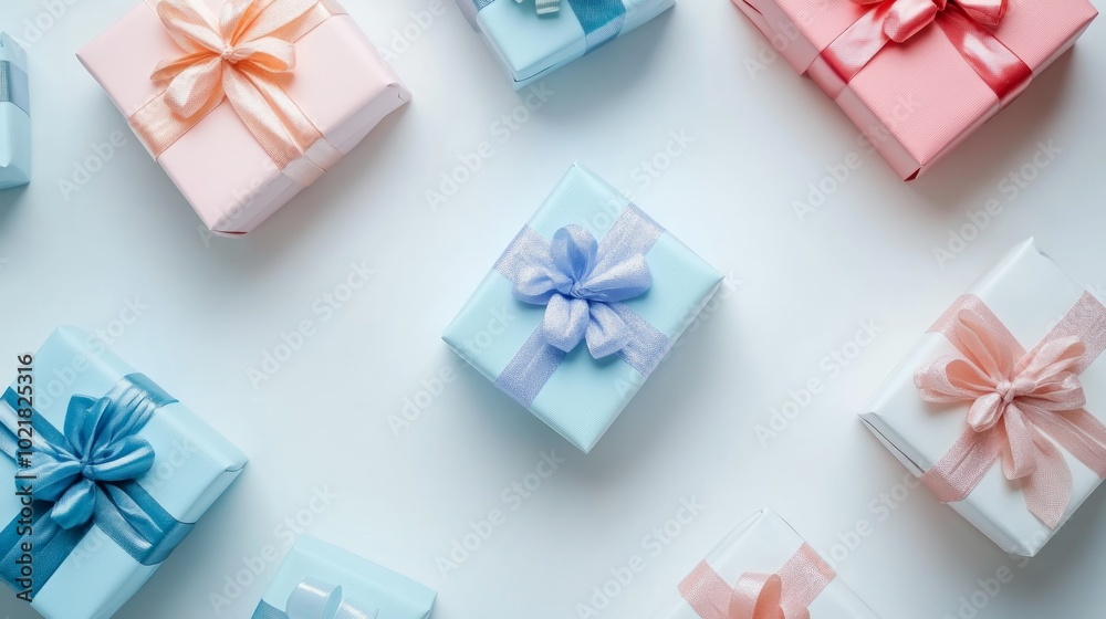 Colorful gift boxes with bows on a white background. Colorful gift boxes with bows on a white background.
