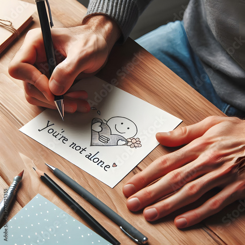 person writing on paper, You are not alone photo