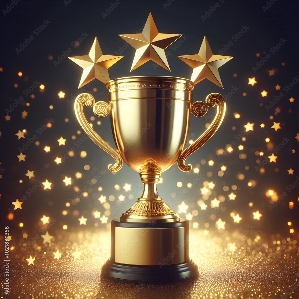 Golden star trophy, isolated on a shiny sparks background, business and competition concept, winner golden cup Golden star trophy, isolated on a shiny sparks background, business and competition concept, winner golden cup