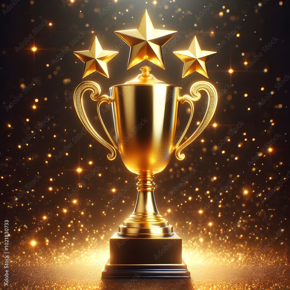 Golden star trophy, isolated on a shiny sparks background, business and competition concept, winner golden cup Golden star trophy, isolated on a shiny sparks background, business and competition concept, winner golden cup