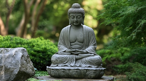 Buddha head in the big forest