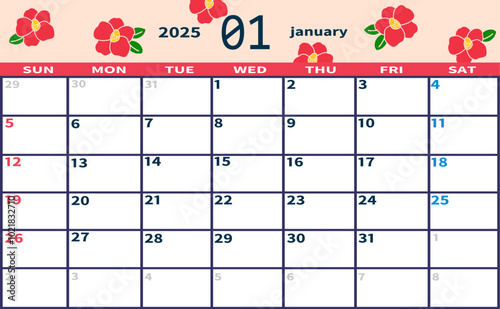 2025年1月の月間カレンダー