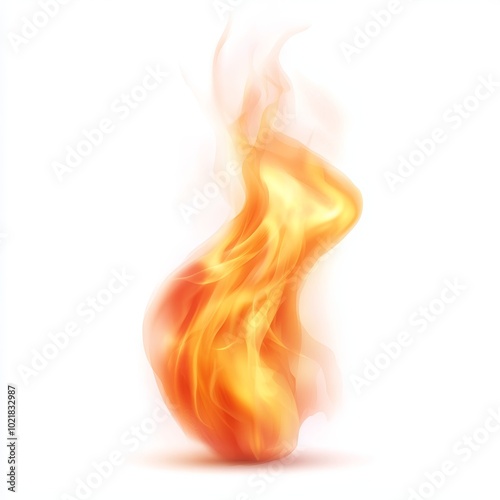 A vibrant orange flame sways elegantly against a white backdrop, showcasing its intense energy and fluid motion