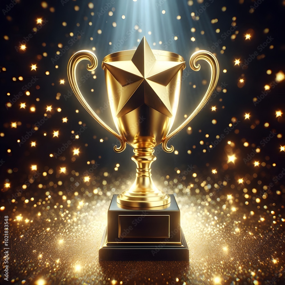 Golden star trophy, isolated on a shiny sparks background, business and competition concept, winner golden cup Golden star trophy, isolated on a shiny sparks background, business and competition concept, winner golden cup