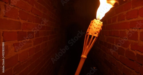 4K - Moving around the dungeon with a torch at first-person view