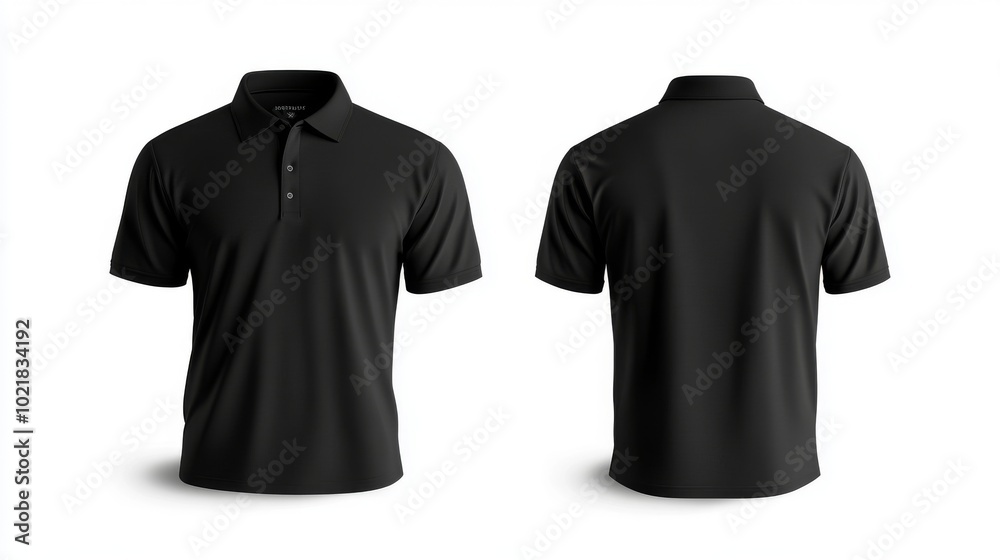 Isolated blank front and back black polo t-shirt for graphic design mock up Isolated blank front and back black polo t-shirt for graphic design mock up