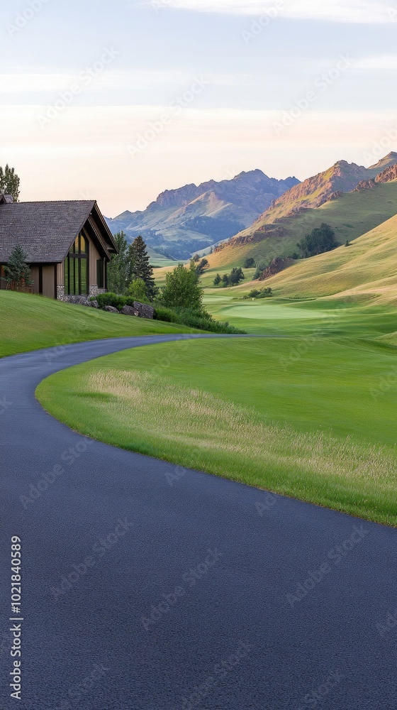 Experience a stunning mountain home in Montana, featuring expansive windows, elegant design, and breathtaking views of the golf course at sunset Experience a stunning mountain home in Montana, featuring expansive windows, elegant design, and breathtaking views of the golf course at sunset