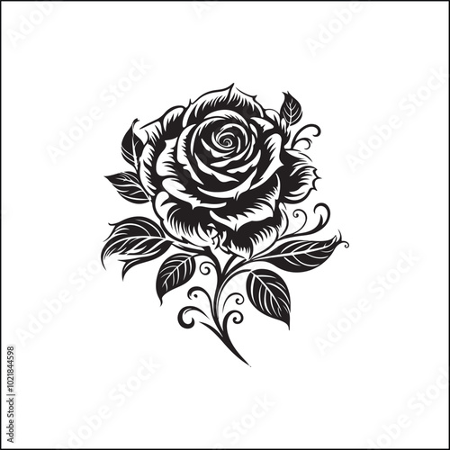 rose, flower, vector, floral, pattern, design, illustration, decoration, vintage, nature, love, art, leaf, card, ornament, pink, plant, seamless, tattoo, roses, spring, drawing, petal, blossom, valent