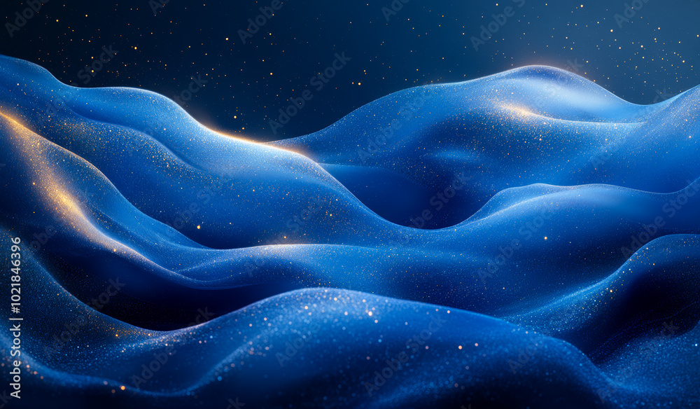 Dusky blue waves with sparkling highlights. Vibrant blue waves rise and fall softly, adorned with glistening specks that resemble stars under a twilight sky. Dusky blue waves with sparkling highlights. Vibrant blue waves rise and fall softly, adorned with glistening specks that resemble stars under a twilight sky.