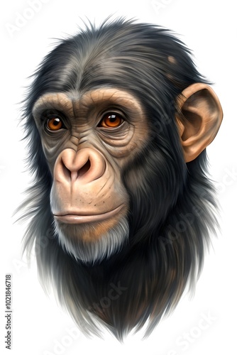 Realistic Chimpanzee Portrait Captivating Expression Detailed Features Intense Eyes Lifelike Fur Texture Animal Art