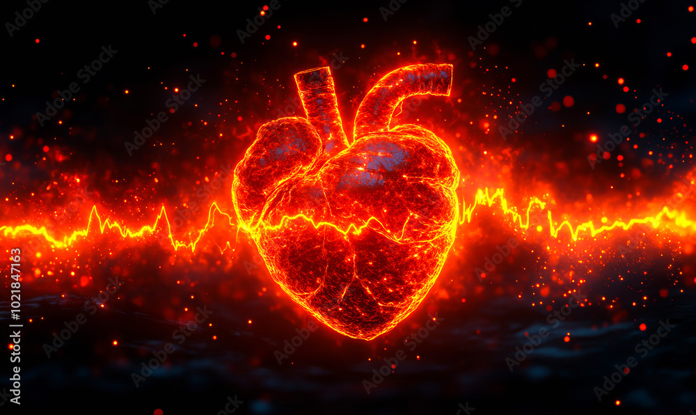 Red heart with heartbeat line design. A glowing red heart shape pulses with an energetic heartbeat line, representing vitality and health in a dynamic visual display. Red heart with heartbeat line design. A glowing red heart shape pulses with an energetic heartbeat line, representing vitality and health in a dynamic visual display.