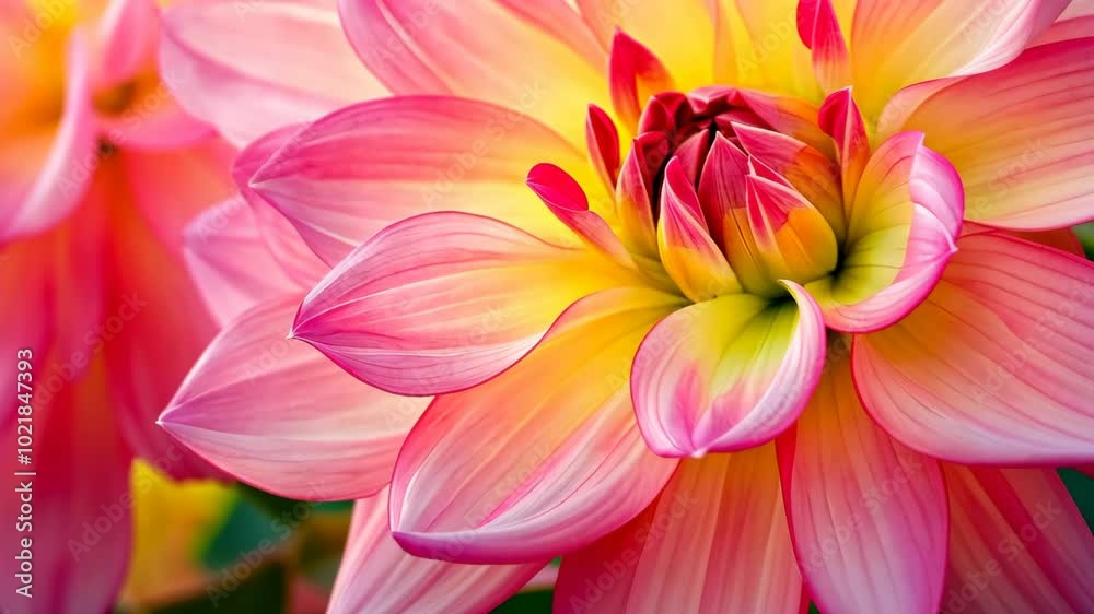 A pink and yellow dahlia flower blooms in the summer sun A pink and yellow dahlia flower blooms in the summer sun