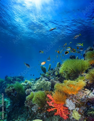 Vibrant coral reef teeming with life