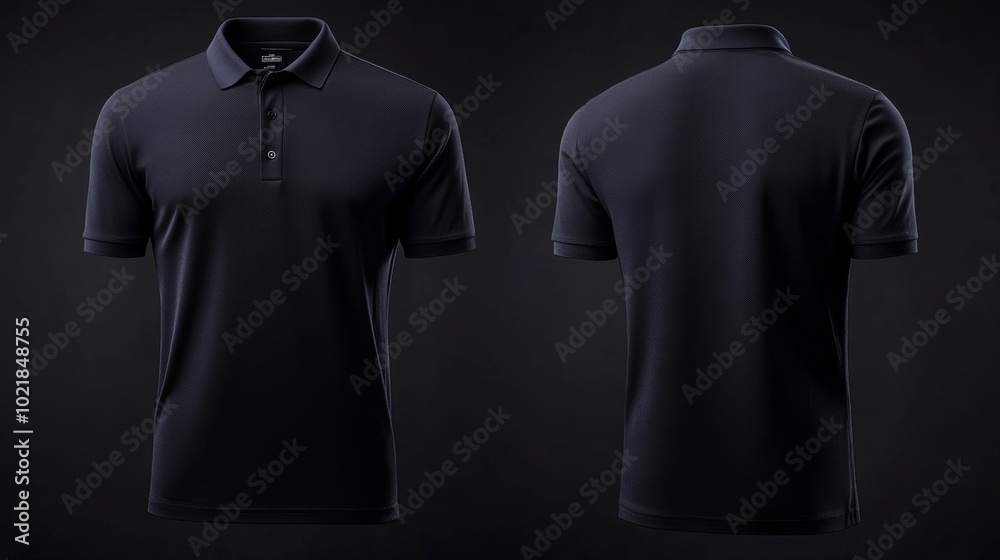 Men black polo shirt front and back view, Isolated blank front and back polo t-shirt for graphic design mock up 