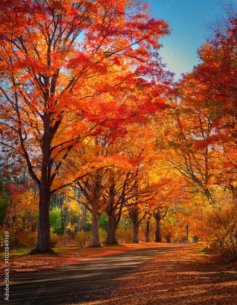 Autumn road lined with trees Autumn road lined with trees