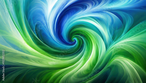 Vibrant swirls of blue and green creating a dynamic, abstract design reminiscent of ocean waves in motion