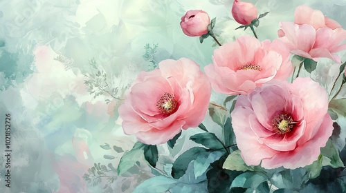 Flowers painted in the watercolor manner. lavish floral accents.