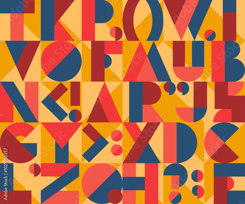 Seamless pattern with geometric font, random letters from English alphabet. Modern texture with abstract text, typography symbols. Vector background for kids education concept, book or creative poster