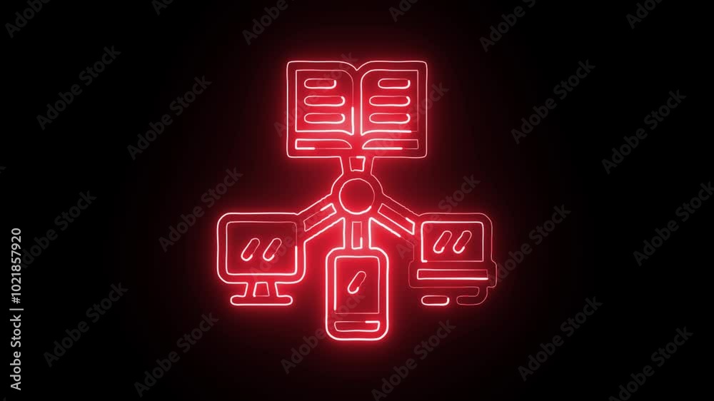 Glowing Neon Online Library Icon Isolated on Black Background. HD Video Motion Graphic Animation Glowing Neon Online Library Icon Isolated on Black Background. HD Video Motion Graphic Animation
