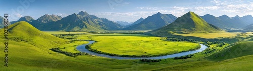 Serene Green Landscape with Meandering River